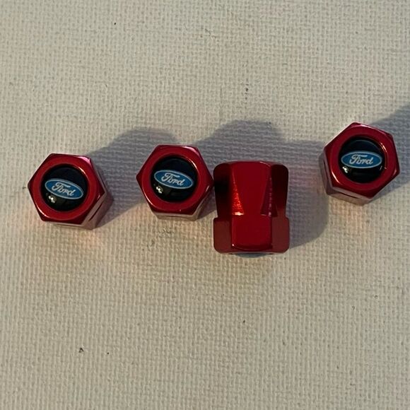 Ford logo valve Stem caps in Red set of 4 NWT - Picture 1 of 4
